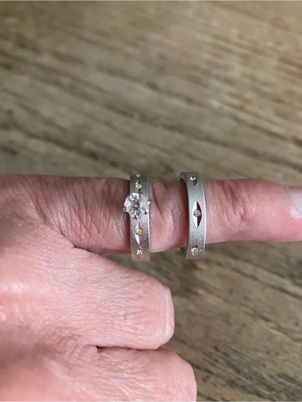 White gold over sterling ring set.